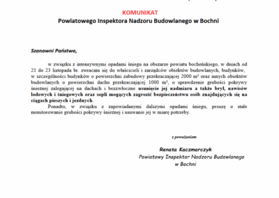 Komunikat Powiatowego Inspektora Nadzoru Budowlanego w Bochni