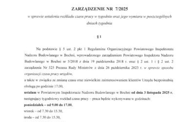 Uwaga! Zmiana godzin pracy Inspektoratu